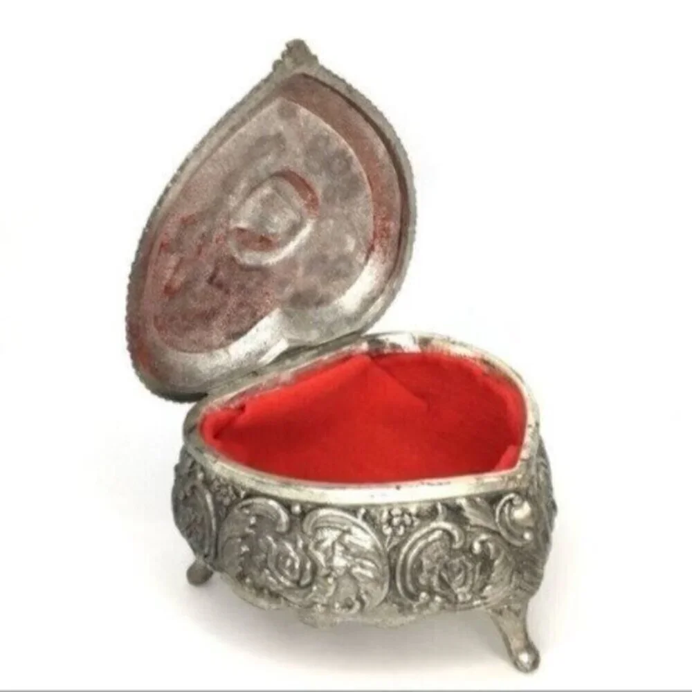 Vintage Japan Silver Heart Jewelry Box